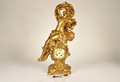 Lot 98 - A late 19th century gilded metal figural mantle clock by Marcel Debut circa 1898