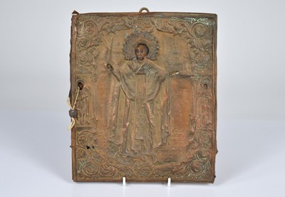 Lot 175 - A continental copper icon of a standing saint