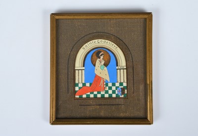 Lot 177 - An art deco hand painted framed plaque of Sainte Godelieve