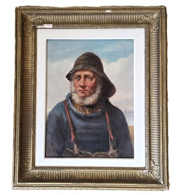 Lot 192 - David Wood Haddon, (fl 1884-1914) 'A Cornish Fisherman' oil on canvas