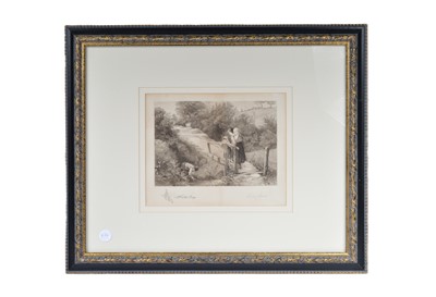 Lot 196 - Walter Cox (1862-1908) after Myles Birket Foster 1825 -1899, the Rustic Bridge