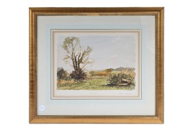 Lot 197 - Circle of Edward Wesson (1910-1982) watercolour, 'Near Wylye' in Wiltshire