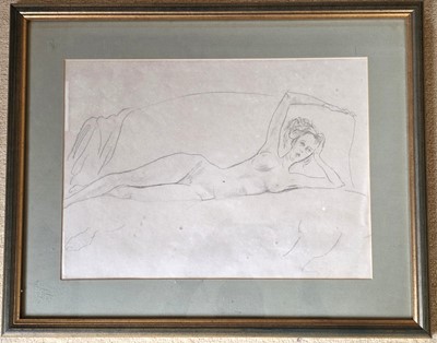 Lot 213 - Attributed to Sir Cecil Beaton, (1904-1980) Study of a reclining nude, pencil on paper, unsigned
