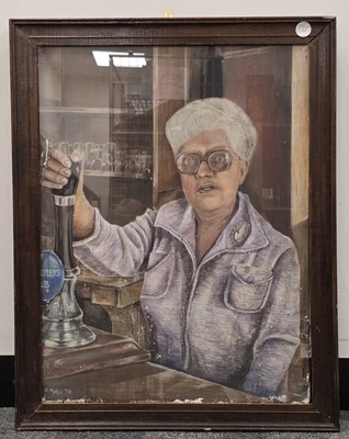 Lot 217 - Dave Myers (1957 - 2024) 'The Land Lady, Oil on board, framed and glazed
