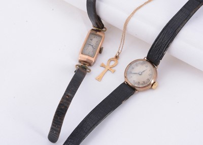 Lot 24 - Two 9ct gold cased watches & 9ct gold ankh pendant necklace