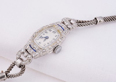 Lot 73 - A ladies Art Deco Omega platinum & diamond watch with 9 ct strap