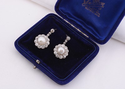 Lot 129 - A pair of mabé pearl & old cut diamond cluster ear clips