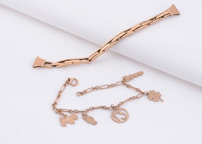Lot 146 - A 9ct gold charm bracelet & 9ct gold expanding watch strap