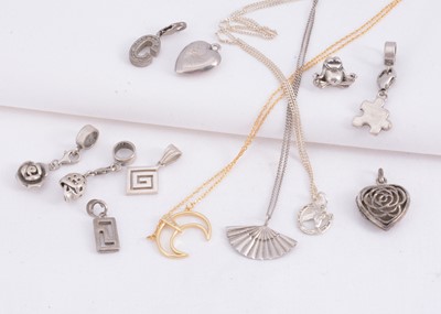 Lot 178 - A silver flat snake chain bracelet, three pendant chain necklaces, together with collection of silver & white items