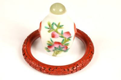Lot 194 - A red cinnabar lacquer bangle Chinese carved floral design & scent bottle