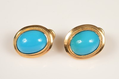 Lot 200 - A pair of 14ct gold turquoise earrings