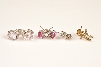 Lot 201 - Three pairs of  9ct white gold  gem set earrings & pair of 10k yellow gold diamond set cross earrings