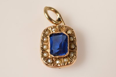 Lot 222 - A blue paste & seed pearl pendant