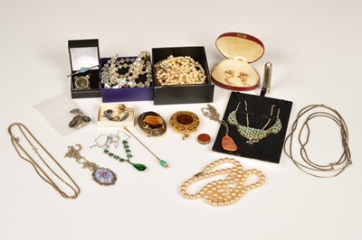 Lot 245 - A silver antique granaite pendant, white metal opal doublet brooch & a collection of costume jewellery