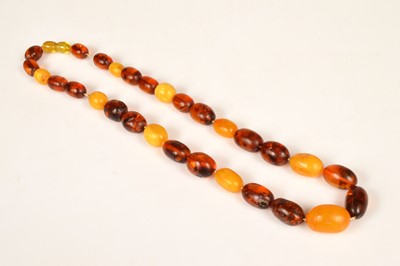 Lot 246 - A string of oval amber beads, including butterscotch & translucent