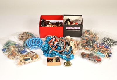 Lot 255 - A large collection of beaded costume necklaces, including enamel examples