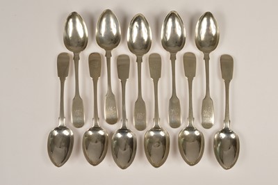 Lot 304 - A set of eleven Victorian silver fiddle pattern dessert spoons