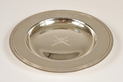 Lot 343 - A 1980s silver Armada style dish with an engraved Oman emblem by C.J.V Ltd