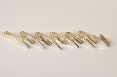 Lot 365 - A set of six 1930s asparagus tongs by HA