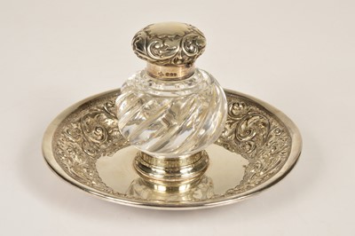 Lot 374 - A Victorian silver and glass inkwell on stand