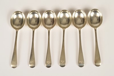 Lot 377 - A set of six Edwardian silver soup spoons by J.H.B H.B