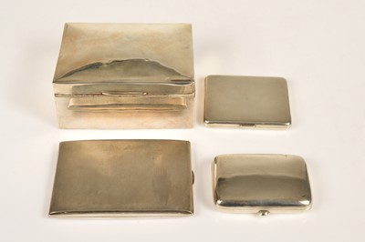 Lot 383 - Three Art Deco silver cigarette cases and a desk box