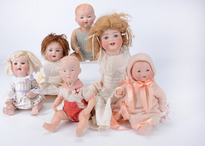 Lot 150 - Six bisque headed character babies