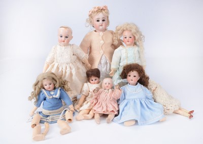 Lot 161 - Eight bisque headed dolls
