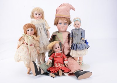 Lot 163 - Five bisque headed child dolls