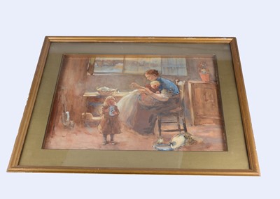 Lot 175 - A late 19th century watercolour sketch of a domestic scene