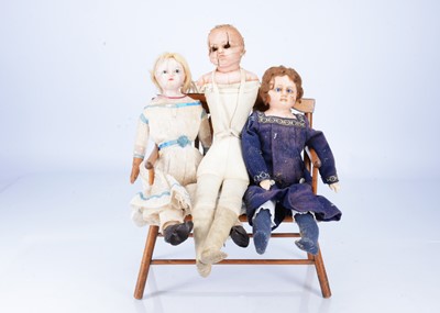 Lot 176 - Three 19th century wax dolls