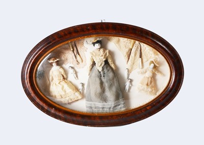 Lot 298 - A shadow box with assorted dolls