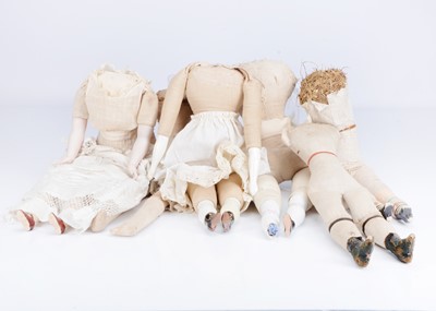 Lot 331 - Six 19th century shoulder-head doll  bodies with  lower limbs