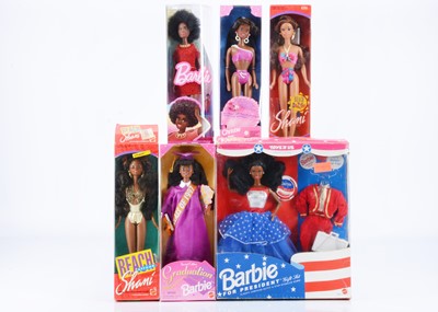 Lot 413 - Six Mattel  black Barbie and friend dolls