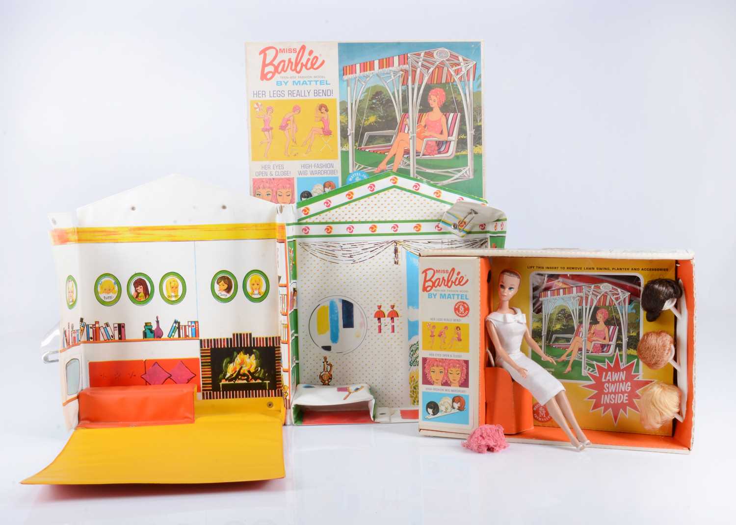 Lot 424 - A Mattel Miss Barbie with lawn swing set 1964