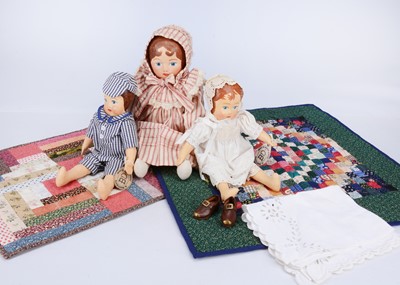 Lot 526 - Three recent B Menteath (South Africa) replica painted cloth child dolls