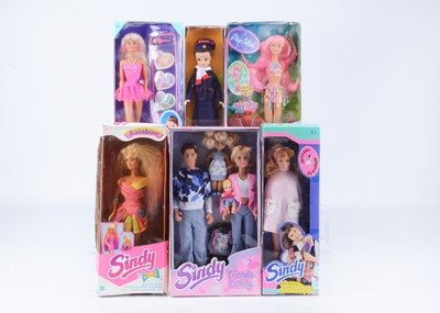 Lot 555 - Six Hasbro and Vivid Sindy dolls