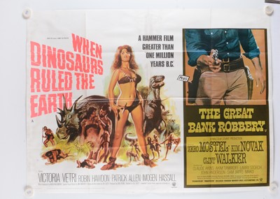 Lot 403 - When Dinosaurs Ruled The Earth / The Great Bank Robbery UK Quad Poster