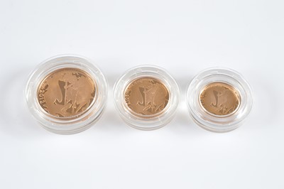 Lot 12 - A modern Royal Mint UK Gold Proof Sovereign Premium Three-Coin Collection