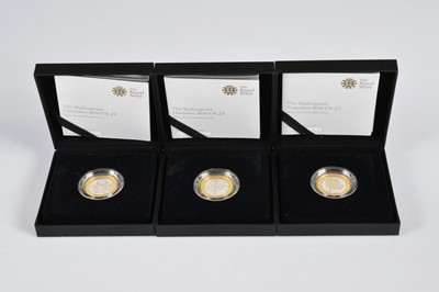 Lot 35 - Three modern Royal Mint Shakespeare commemorative £2 Silver Proof Piedfort Coins