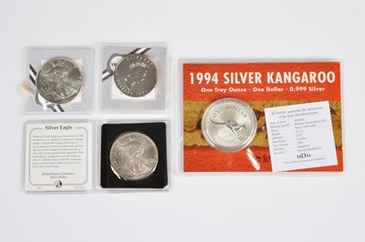Lot 50 - Four 1990s one oz fine silver coins
