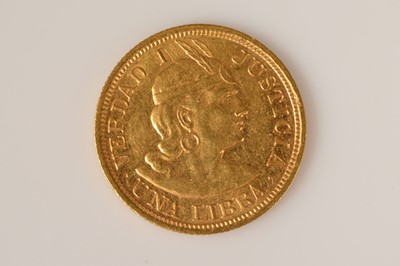 Lot 87 - An early 20th century Peruvian gold one Libra coin