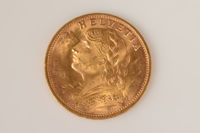 Lot 89 - A mid 20th century Swiss gold 20 Francs coin