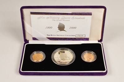 Lot 91 - A Royal Mint Her Majesty Queen Elizabeth The Queen Mother The Royal Birthday Collection three coin set