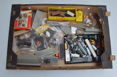 Lot 16 - Hornby Minitrix Piko Rivarossi and other N and TT gauge Rolling stock track and accessories (qty in 1 box)