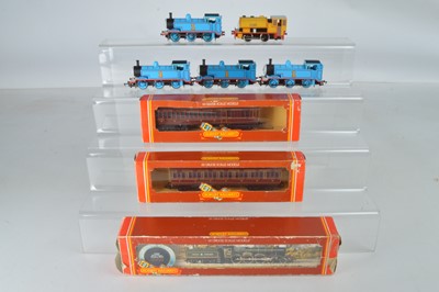 Lot 142 - Hornby (China and Margate) unboxed 00 Gauge Thomas the Tank Engine Tank Locomotives and boxed GWR Hall Class Locomotive and pair of LMS Coaches (8, two Thomas Tanks  lack motors))