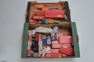 Lot 165 - Hornby-Dublo 00 Gauge 2-Rail boxed Locomotives and Tenders Super Detail BR maroon Passenger coaches and Goods Rolling Stock and Track and Accessories (qty)