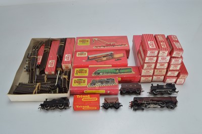 Lot 166 - Hornby-Dublo 00 Gauge 2-Rail mostly boxed Locomotives and Super Detail BR maroon Passenger coaches and Goods Rolling Stock and Track and Accessories together with 3-Rail Atholl and Tri-ang Jinty (qty)