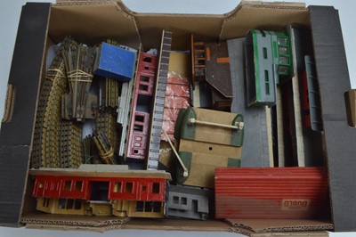 Lot 184 - Hornby-Dublo 00 Gauge 3-Rail mostly repainted Main Line and Island Metal Stations and Platforms  and Signal Cabins and qty of Track (qty)