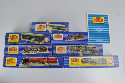 Lot 210 - Hornby-Dublo 00 Gauge 3-Rail blue striped picture Locomotive empty boxes (6 complete boxes and one lid and Guide)
